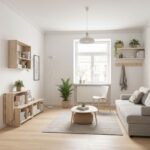 Przytulne mieszkanie 40 m² z funkcjonalnymi meblami, dużymi oknami i jasnym, minimalistycznym wnętrzem.